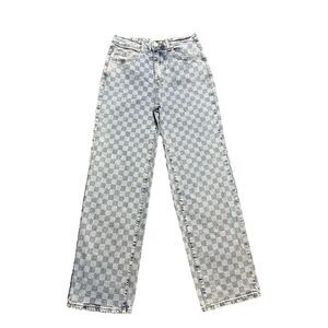 Y2K Checkered Print Jeans Size 3 Speedway Racer Track Streetwear Motorsport